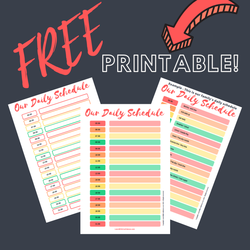 free printable, daily schedule, routine, homeschooling