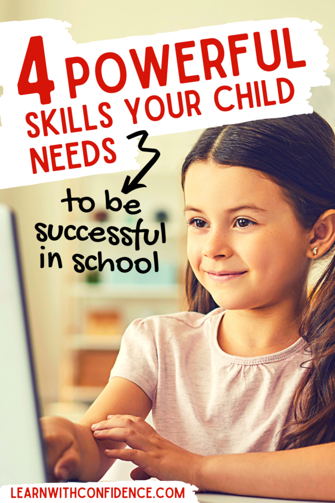 smiling girl reading off a laptop, 4 powerful skills your child needs to be successful in school.