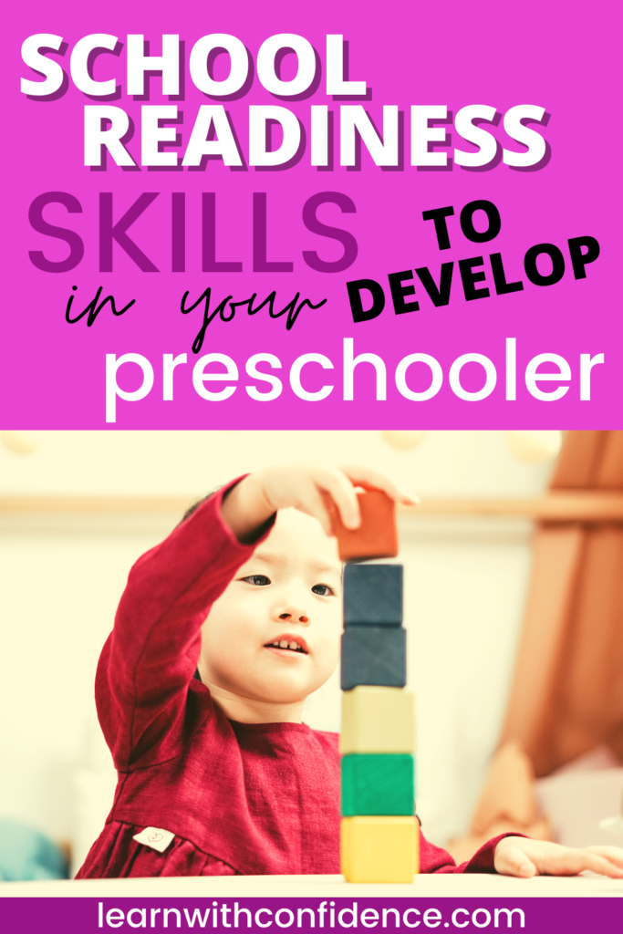School readiness skills to develop in your preschooler. young child building blocks.