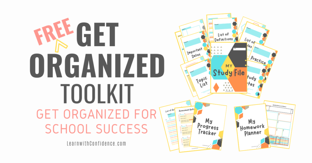 FREE Get Organized Toolkit. Get organized for school success. My Study File binder templates. My progress tracker templates. My Homework Planner.