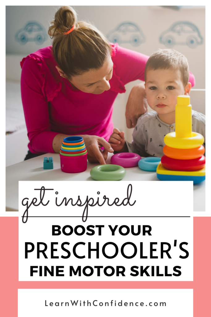 Get inspired. Boost your preschooler's fine motor skills. Mom an son with stacking toys. 