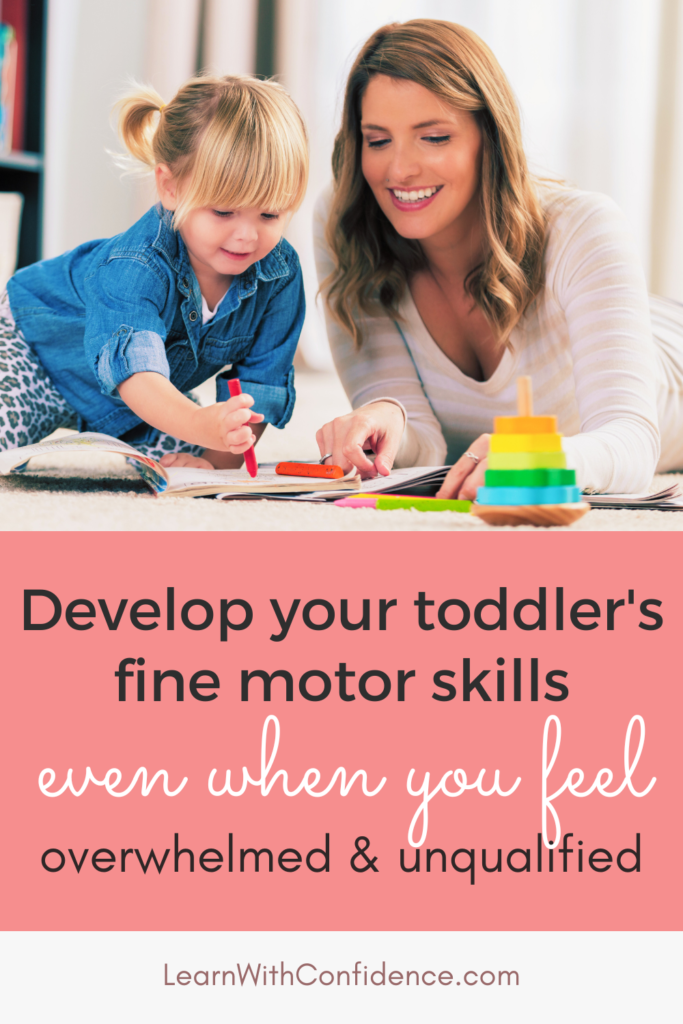 Develop your toddler's fine motor skills even when you feel overwhelmed and unqualified. Mom with little girl. Drawing pictures.